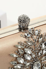 Beige Rhinestones Square Party Handbag