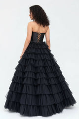 A-Line Sweetheart Tiered Tulle Prom Dress with Slit
