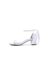 Block-Heel Sandal Adorned with Pearl Ankle Band and Ribbon Bow