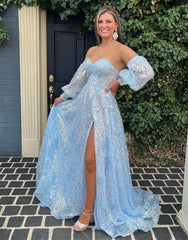 A-Line Sweetheart Lace Prom Dress with Sleeves