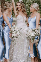 Bohemian Sheath Straps Rust Silk Satin Ankle Length Bridesmaid Dresses