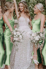 Bohemian Sheath Straps Rust Silk Satin Ankle Length Bridesmaid Dresses