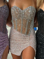 Black - Sparkly Bodycon Strapless Sequins Short Homecoming Dresses With Beadings