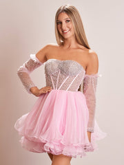 A-Line Pink Sweetheart Ruffled Short Homecoming Dress