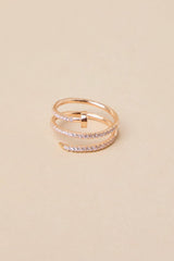 Multilayer Gold Open Circle Rings with Rhinestones
