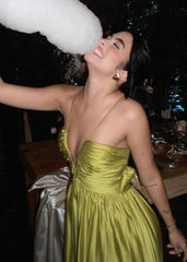 Criss-cross Chartreuse Ruched A-line Halter Sleeveless Long Prom Dress