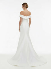 Chic Satin Off the Shoulder Sleeveless Sweep-Train Bridal Dress
