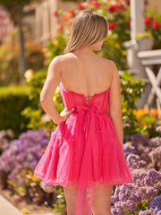 A Line Fuchsia Tulle Strapless Homecoming Dress