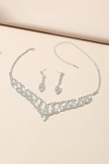 Classic Diamond Sparkling Necklace And Earrings Set