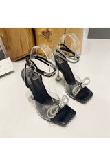 Crystal Embellished Transparent Strappy Stiletto Heels