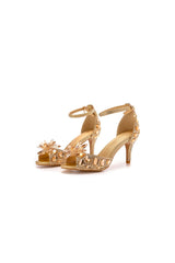 Crystal Rhinestone Decor Peep Toe Stiletto Ankle Strap High Heels