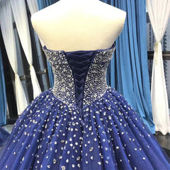 Navy Blue Sweetheart Tulle Quinceanera Dresses With Beadings