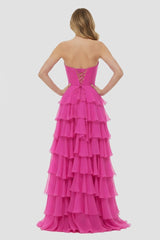 A-Line Strapless Strapless Layered Chiffon Sleeveless Formal Prom Dress