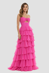 A-Line Strapless Strapless Layered Chiffon Sleeveless Formal Prom Dress