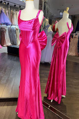 Fuchsia Straps Satin Mermaid Formal Gown with Bow