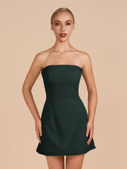 Dark Green - A-Line Strapless Ruffles Short Homecoming Dresses