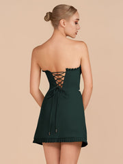 Dark Green - A-Line Strapless Ruffles Short Homecoming Dresses