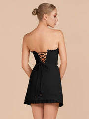 Black - A-Line Strapless Ruffles Short Homecoming Dresses