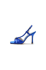 Elegant Blue Satin Stiletto Heels with Crystal Embellishment