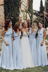 Elegant Light Pink Chiffon Floor Length Long Bridesmaid Dress