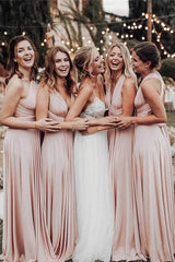 Elegant Light Pink Chiffon Floor Length Long Bridesmaid Dress