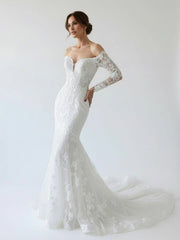 Elegant Mermaid Long Sleeve Off the Shoulder Lace Wedding Dress