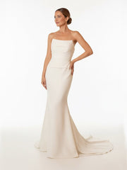 Elegant Mermaid Strapless Elastic Satin Wedding Dresses with Train