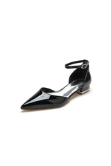Black Low-Heeled Shoes with Metal Strap
