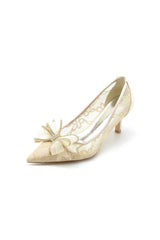 Elegant Pointed Toe Lace Mesh Hollow Out High Heels with Bow