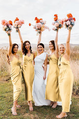 Elegant Sheath Halter Silk Satin Bridesmaid Dresses