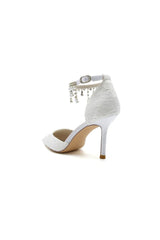 Elegant White Ankle Strap Pearl Beaded Wedding Shoes