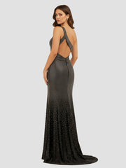 Black One Shoulder Sheath Beaded Prom Dress With Split