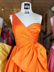 One Shoulder Satin A Line Prom Dress With Bow