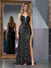 Sparkly Blue Mermaid Sequins Long Prom Dress with Slit