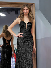 Sparkly Blue Mermaid Sequins Long Prom Dress with Slit