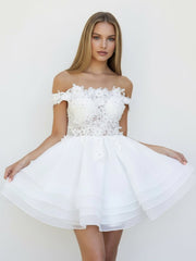 A-Line Lace Organza Appliqued Off-the Shoulder Prom Dress