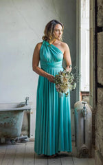 A Line Halter Neck Jersey Bridesmaid Dress With Half Sleeves And Straps Back