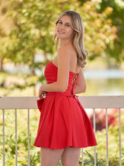 A-Line Red Strapless Mini Homecoming Dress with Bow