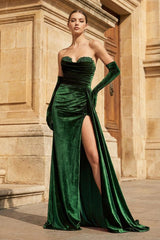 Emerald Sweetheart Long Prom Dress with Attached Train
