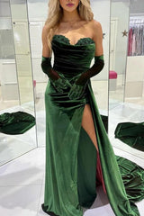 Emerald Sweetheart Long Prom Dress with Attached Train