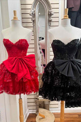 Black - Corset Sequin Appliques Short Party Dress with Bow