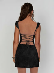 Black - Spaghetti Straps Sheath Lace Short Homecoming & Cocktail Dress With Slit