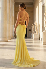 Sparkly Mermaid V Neck Yellow Sequins Long Prom Dresses