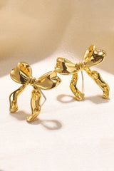 Gold Bow Ribbon Stud Earrings