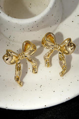 Gold Bow Ribbon Stud Earrings