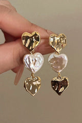 Gold Heart Shape Pearl Earrings