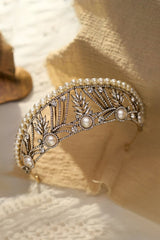 Gold Pearl Wedding Tiara