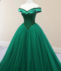 Green Beading Off the Shoulder Sweep-Train Quinceanera Dresses