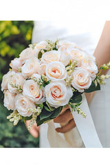 Handmade Silk Rose Peony Cascade Wedding Bouquet Flowers