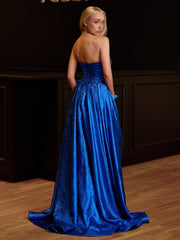 Fuchsia Strapless A-Line Long Prom Dress With Bow